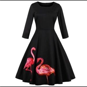 NWOT Black Embroidered Flamingo Dress